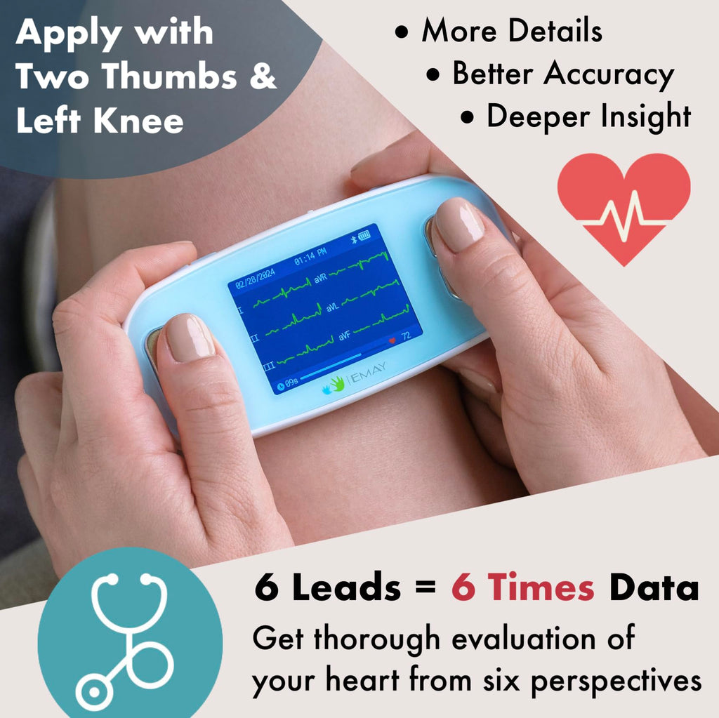 Portable 6 Channel ECG Monitor with Heart Rate Tracking for Home Use