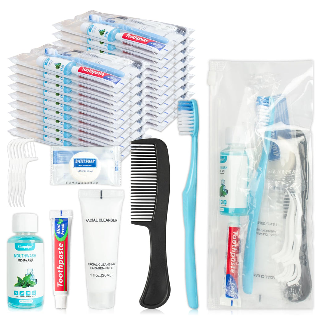 Travel Toothbrush Kit with Toothpaste Mouthwash and Hygiene Essentials