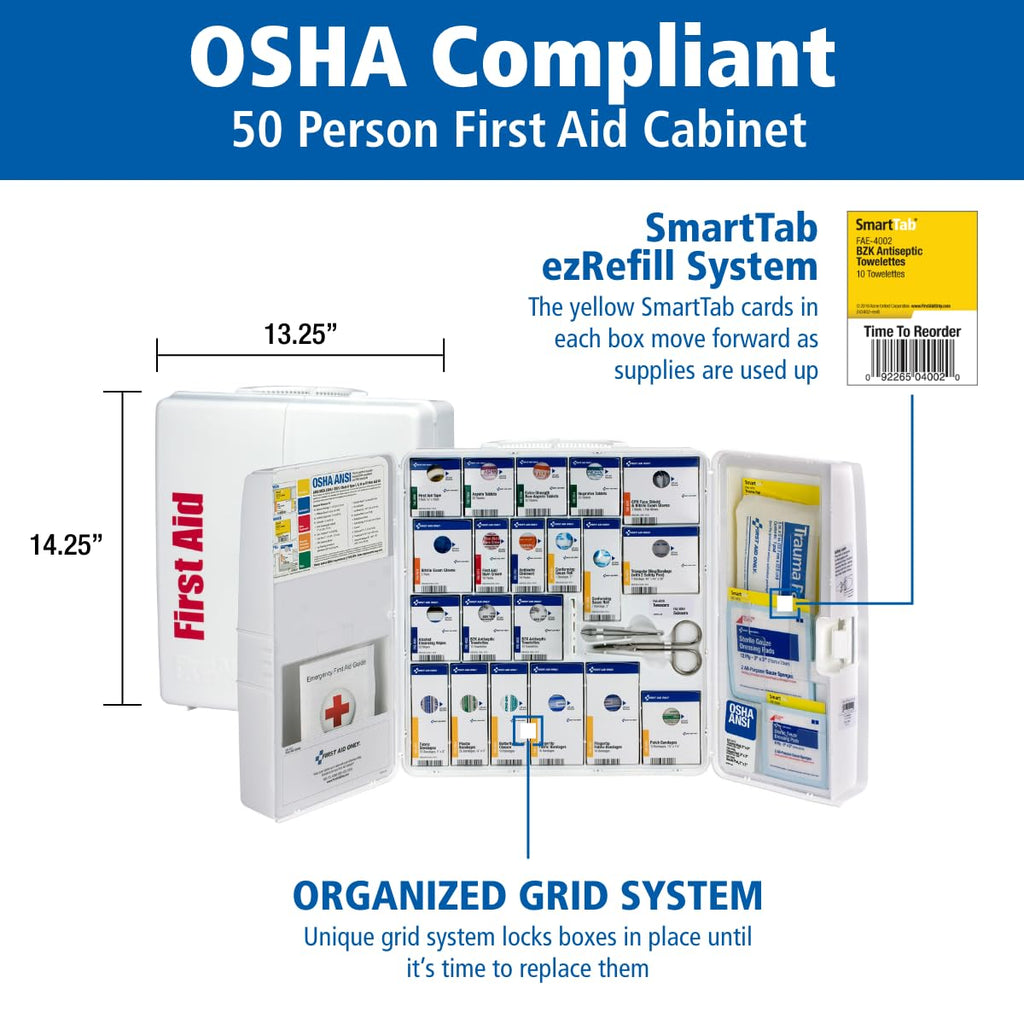 50 Person OSHA First Aid Cabinet with Medical Supplies and Medications