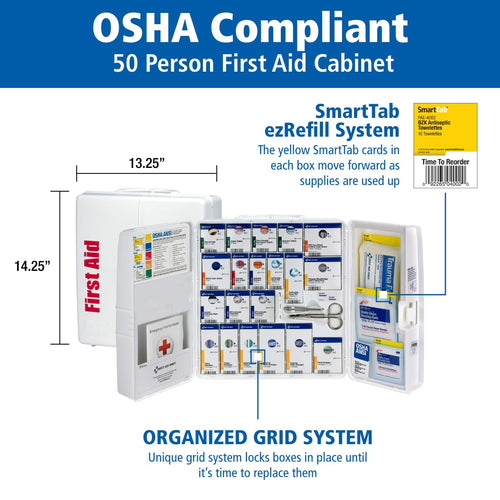 50 Person OSHA First Aid Cabinet with Medical Supplies and Medications