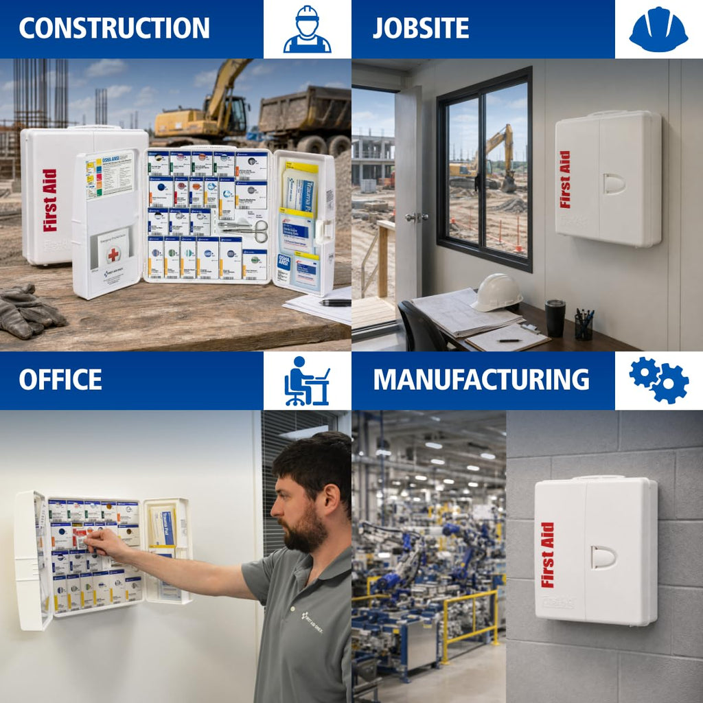 50 Person OSHA First Aid Cabinet with Medical Supplies and Medications