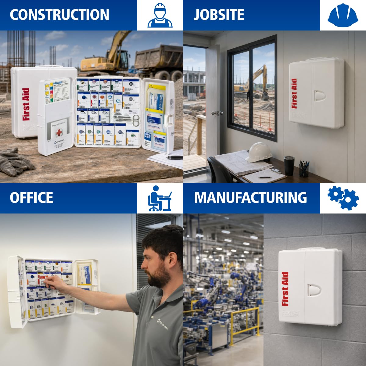 50 Person OSHA First Aid Cabinet with Medical Supplies and Medications