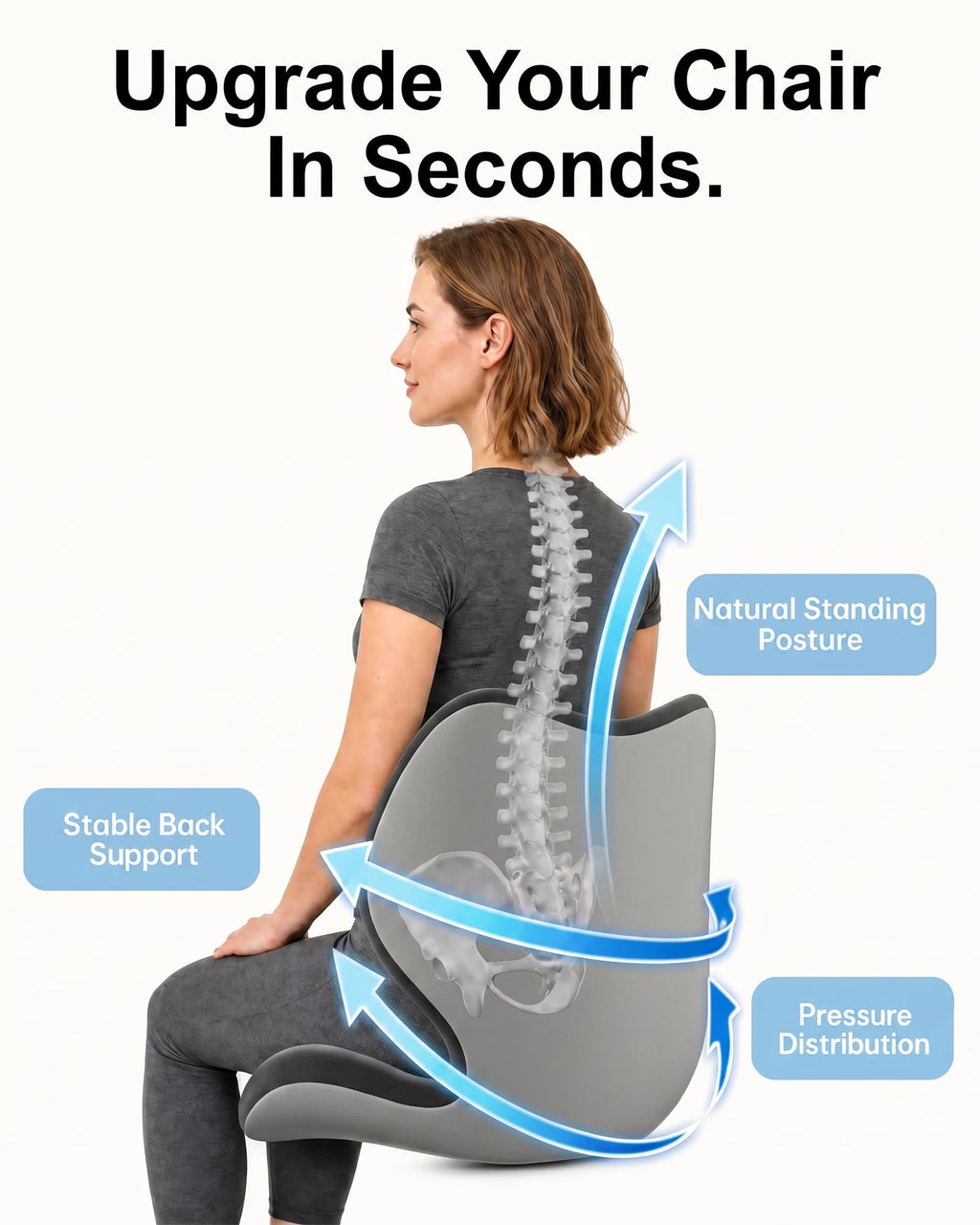 Ergonomic Back Posture Support Cushion for Office Chair Use