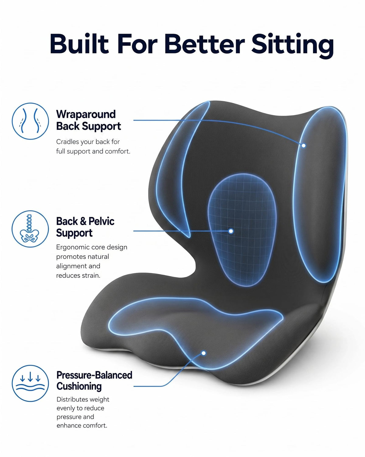 Ergonomic Back Posture Support Cushion for Office Chair Use
