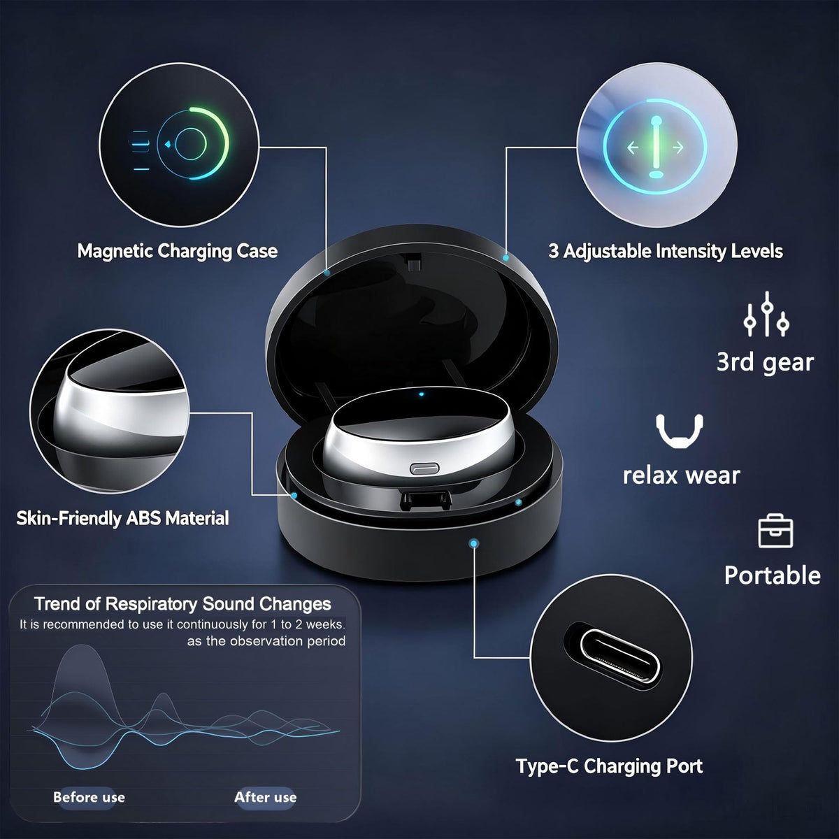 Portable Anti Snore Device with 3 Speed Adjustment for Better Sleep