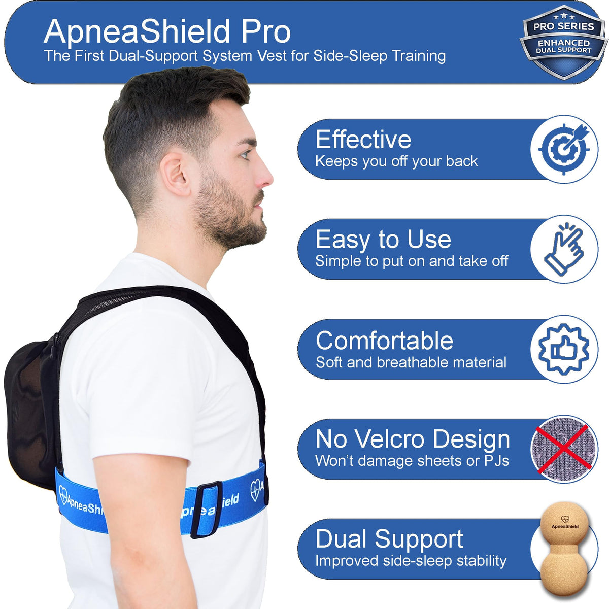 Side Sleep Position Trainer Anti Snoring Device for Sleep Support and Comfort